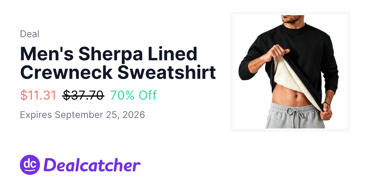 Amazon - Men's Sherpa Lined Crewneck Sweatshirt $11.31