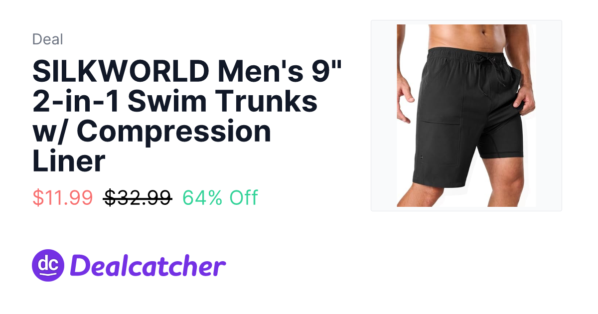 Amazon - SILKWORLD Men's 9" 2-in-1 Swim Trunks w/ Compression Liner $11.99