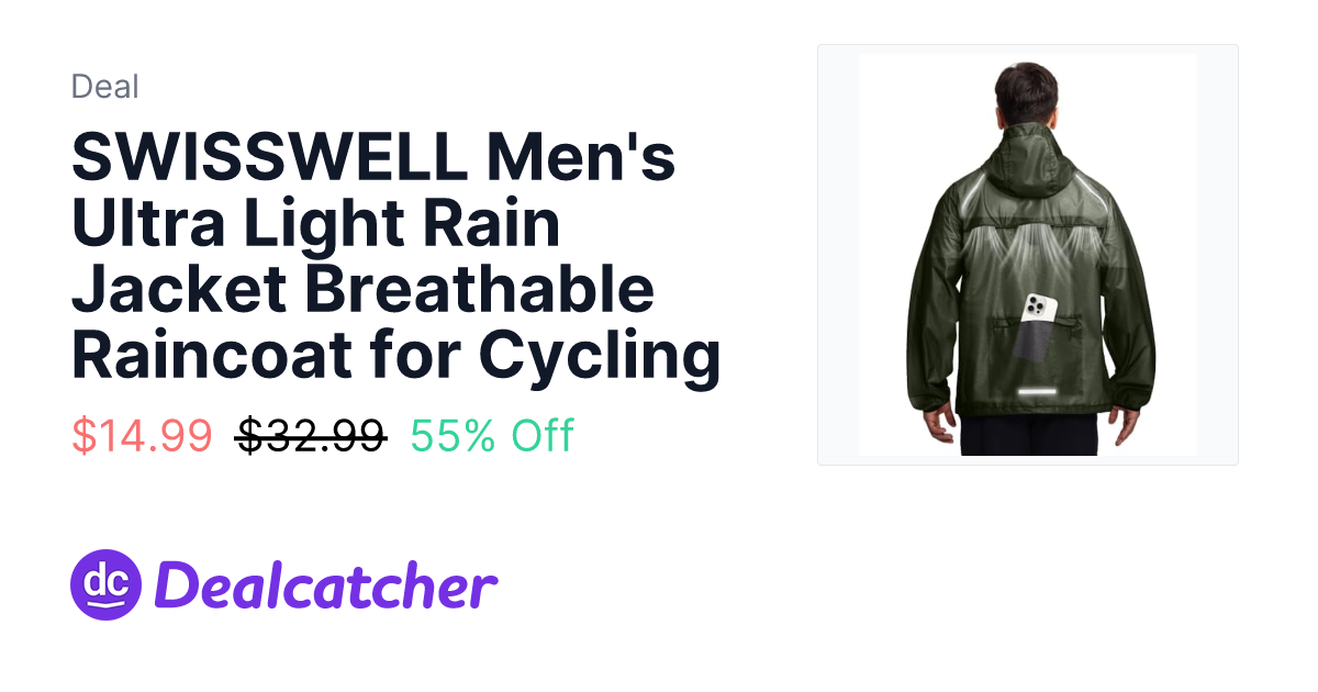 Amazon - SWISSWELL Men's Ultra Light Rain Jacket Breathable Raincoat for Cycling $14.99