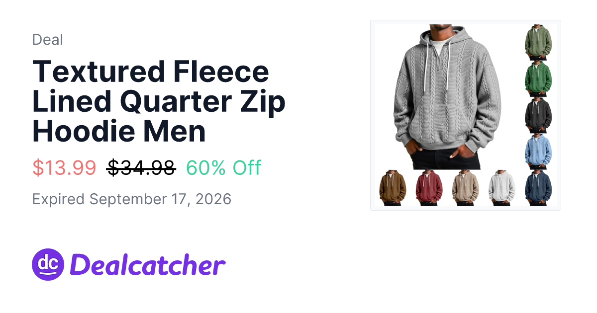 Amazon - Textured Fleece Lined Quarter Zip Hoodie Men $13.99