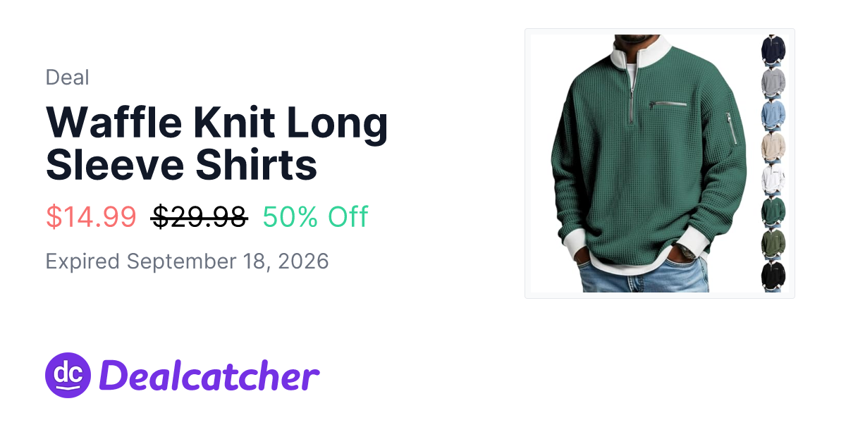 Amazon - Waffle Knit Long Sleeve Shirts $14.99