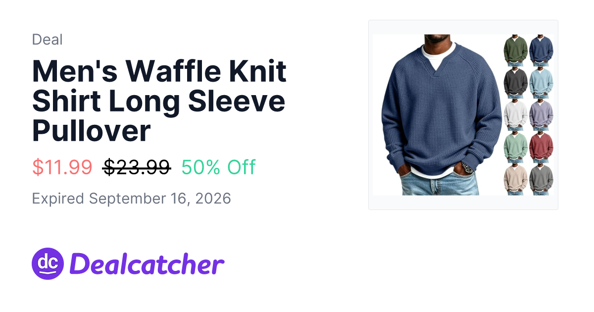 Amazon - Men's Waffle Knit Shirt Long Sleeve Pullover $11.99