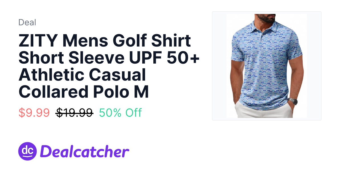 Amazon - ZITY Mens Golf Shirt Short Sleeve UPF 50+ Athletic Casual Collared Polo M $9.99