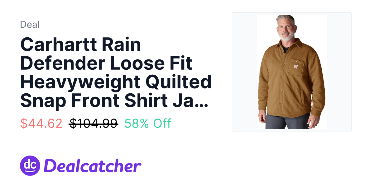 Carhartt - Carhartt Rain Defender Loose Fit Heavyweight Quilted Snap Front Shirt Jacket $44.62