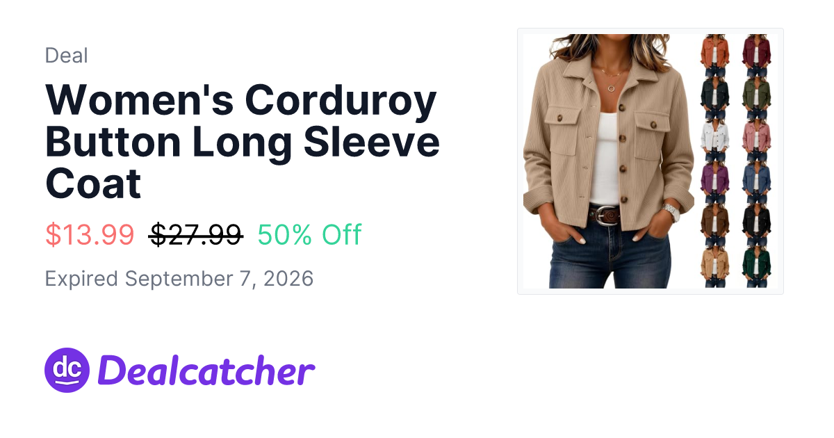 Amazon - Women's Corduroy Button Long Sleeve Coat $13.99