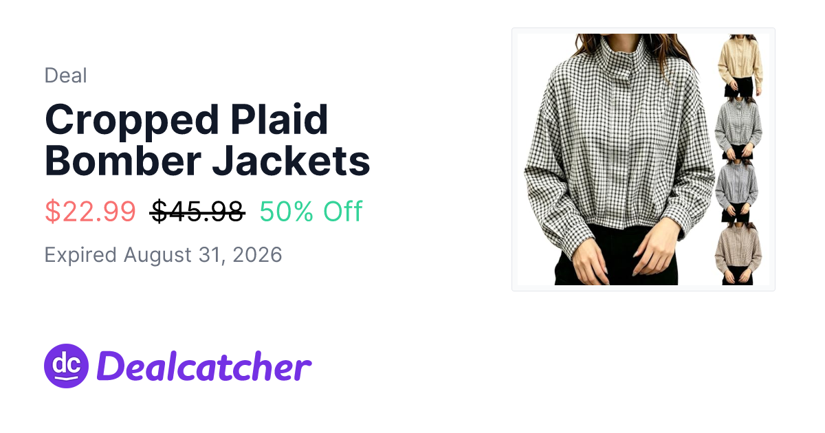 Amazon - Cropped Plaid Bomber Jackets $22.99