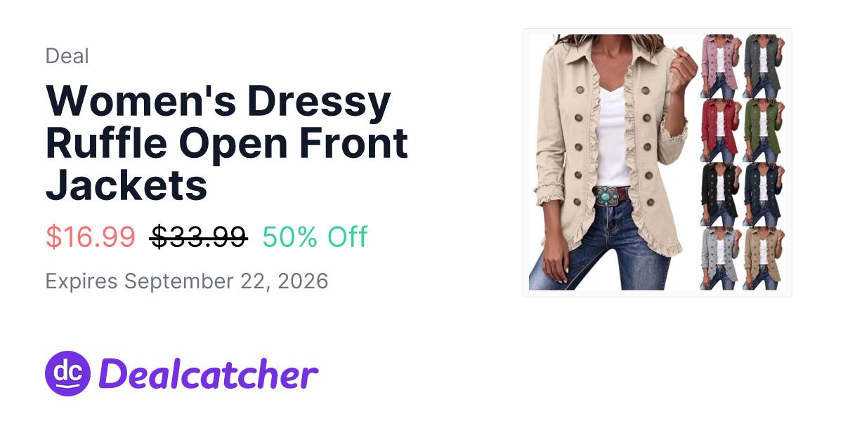 Amazon - Women's Dressy Ruffle Open Front Jackets $16.99