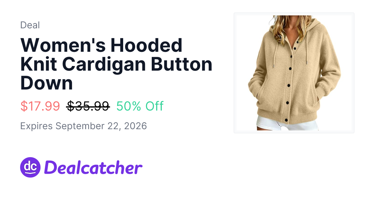 Amazon - Women's Hooded Knit Cardigan Button Down $17.99