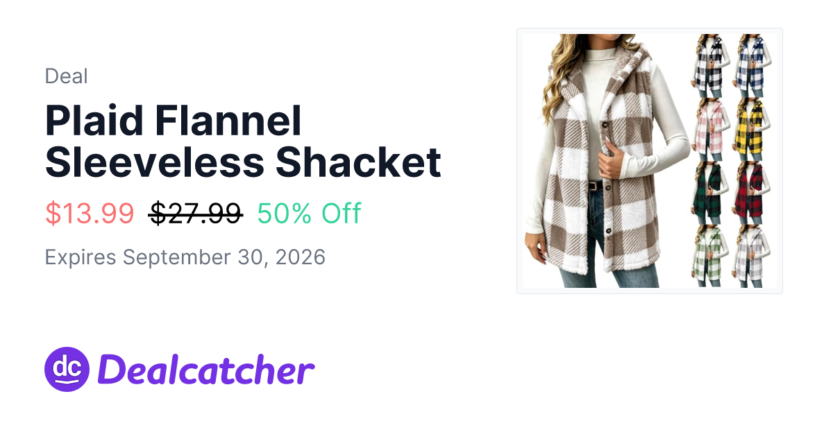 Amazon - Plaid Flannel Sleeveless Shacket $13.99