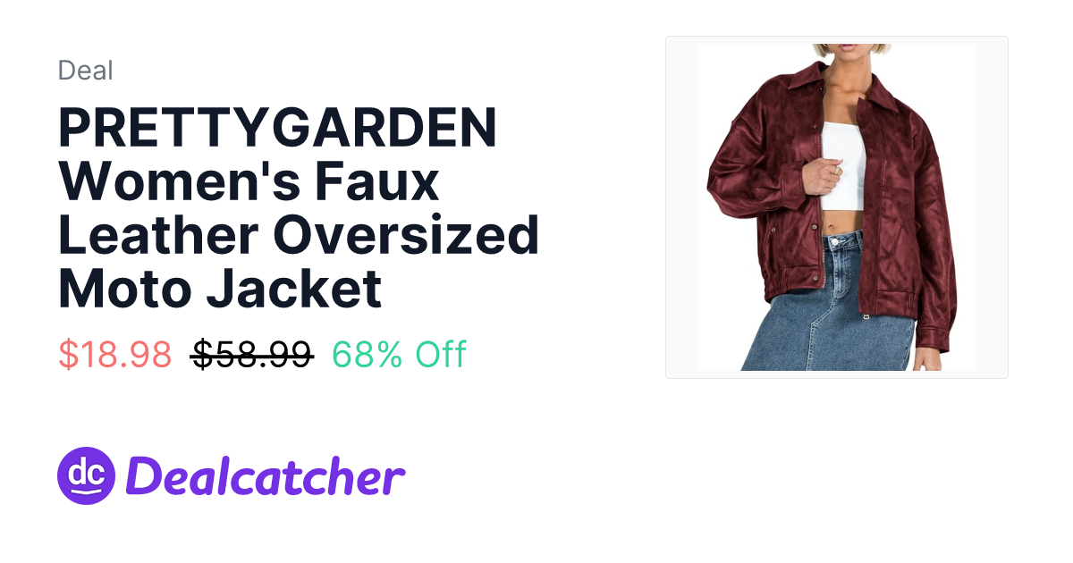 Amazon - PRETTYGARDEN Women's Faux Leather Oversized Moto Jacket $18.98