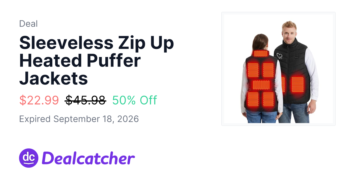 Amazon - Sleeveless Zip Up Heated Puffer Jackets $22.99