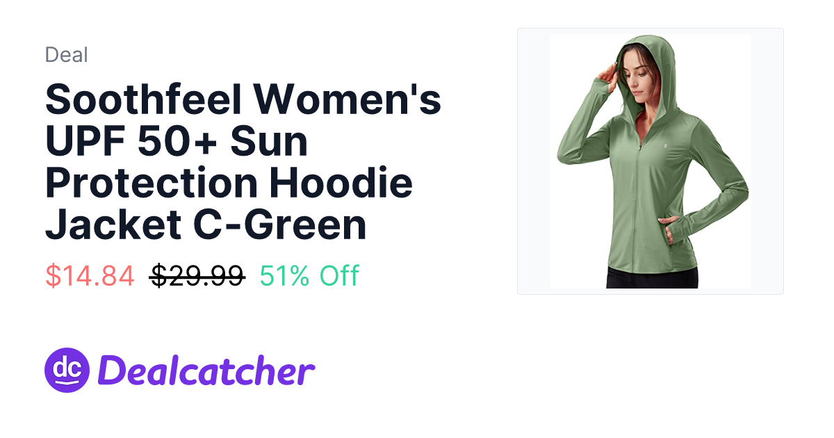 Amazon - Soothfeel Women's UPF 50+ Sun Protection Hoodie Jacket C-Green $14.84