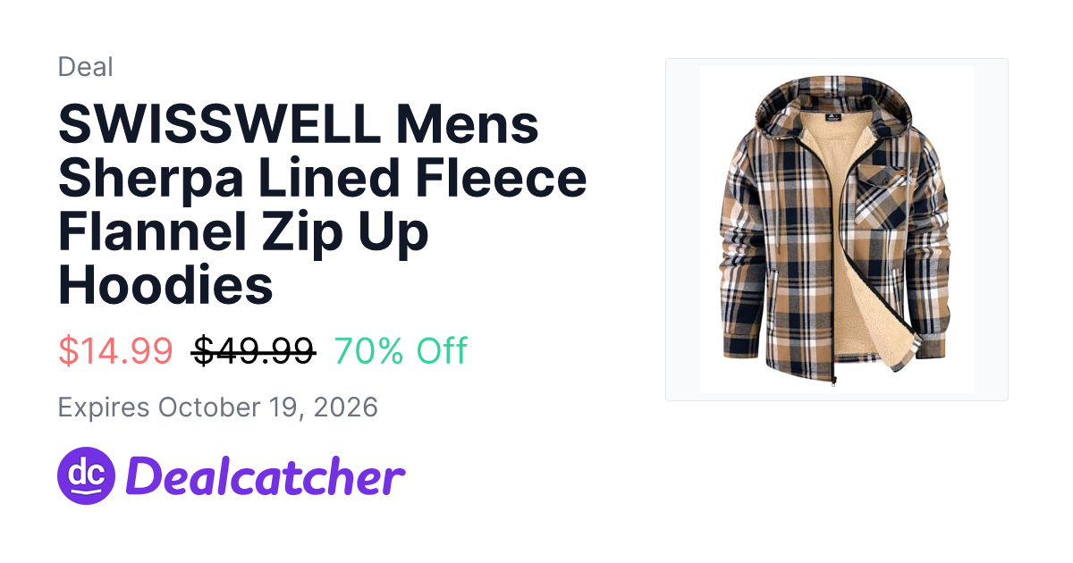 Amazon - SWISSWELL Mens Sherpa Lined Fleece Flannel Zip Up Hoodies $14.99
