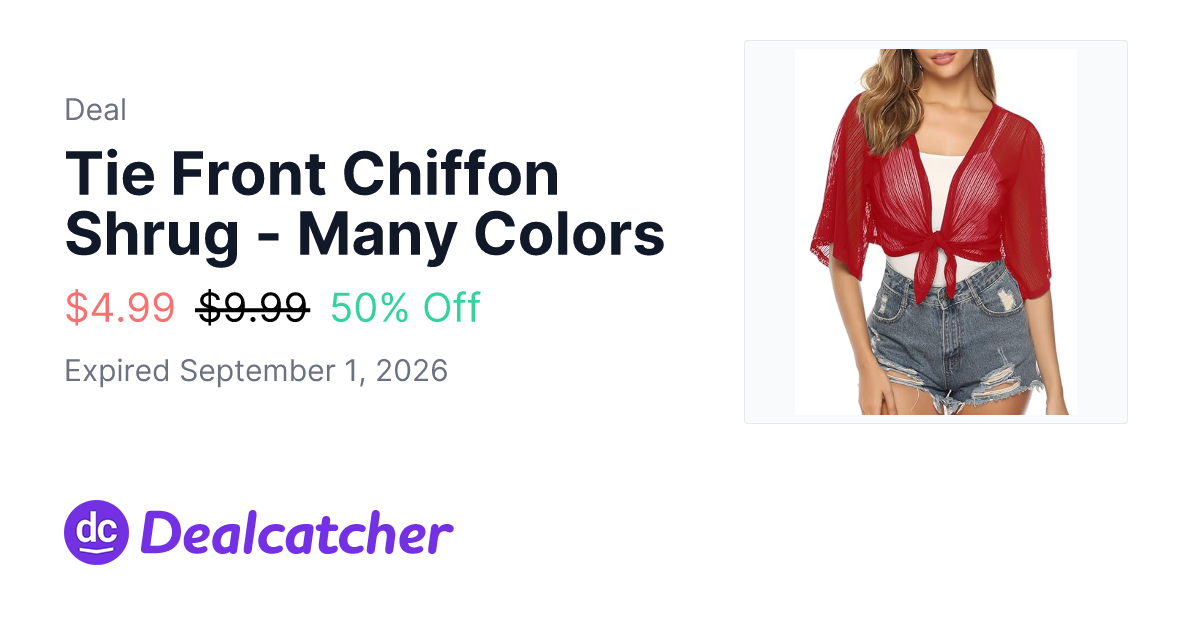 Amazon - Tie Front Chiffon Shrug - Many Colors $4.99
