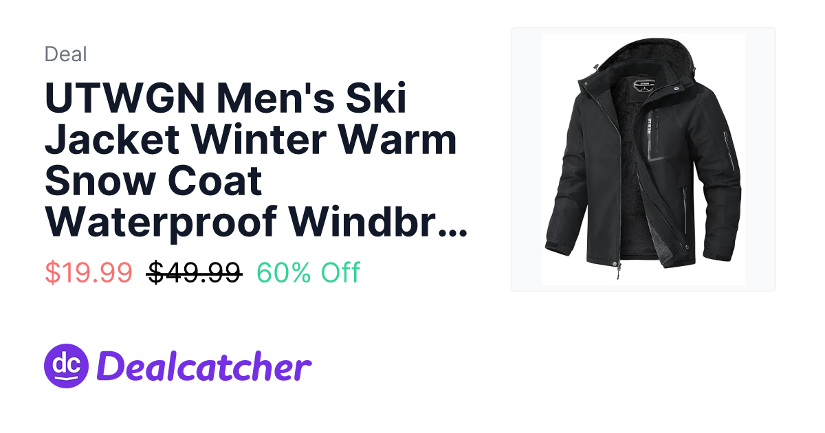 Amazon - UTWGN Men's Ski Jacket Winter Warm Snow Coat Waterproof Windbreaker Hooded Work Outerwear Snowboarding Jackets $19.99