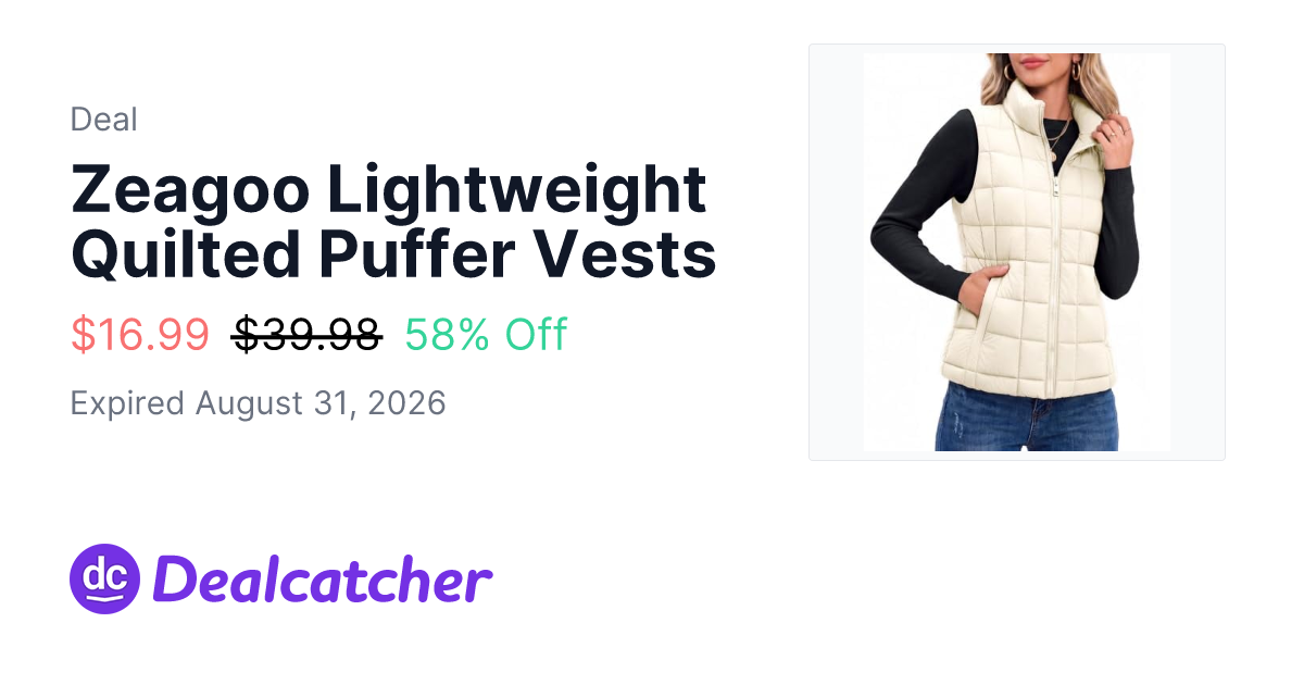 Amazon - Zeagoo Lightweight Quilted Puffer Vests $16.99
