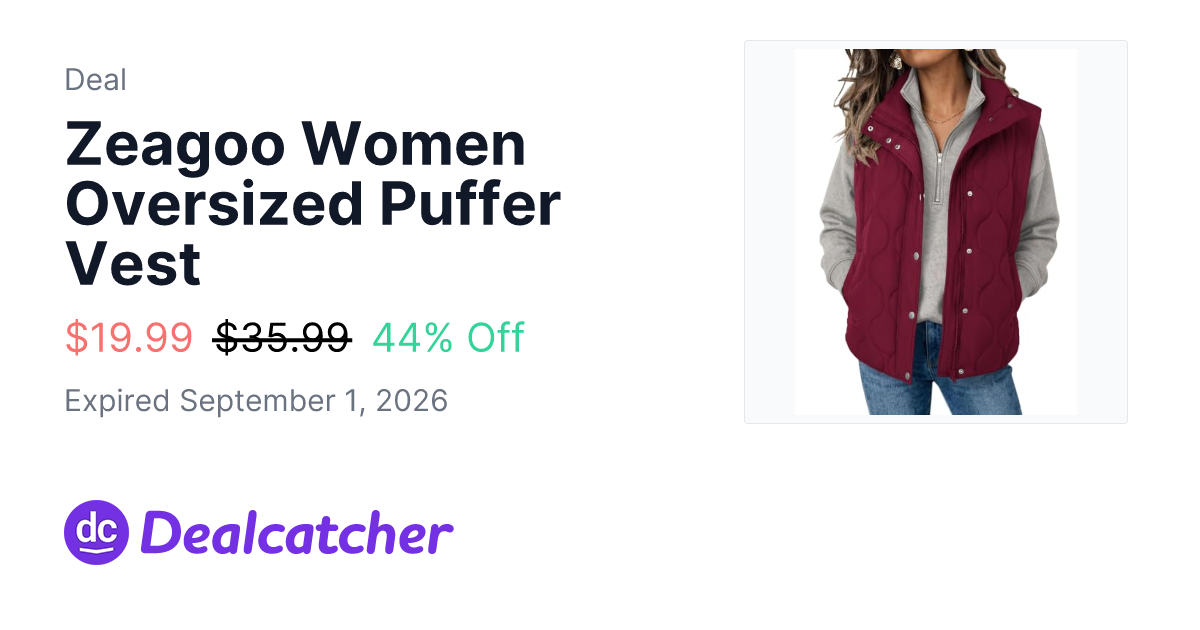 Amazon - Zeagoo Women Oversized Puffer Vest $19.99