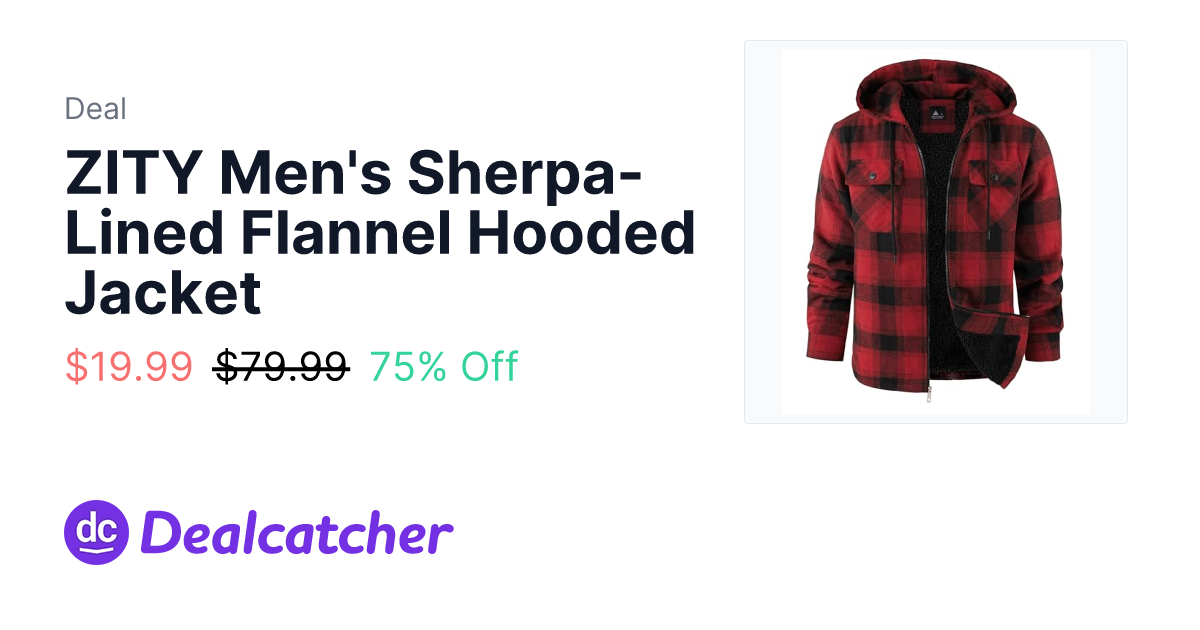Amazon - ZITY Men's Sherpa-Lined Flannel Hooded Jacket $19.99