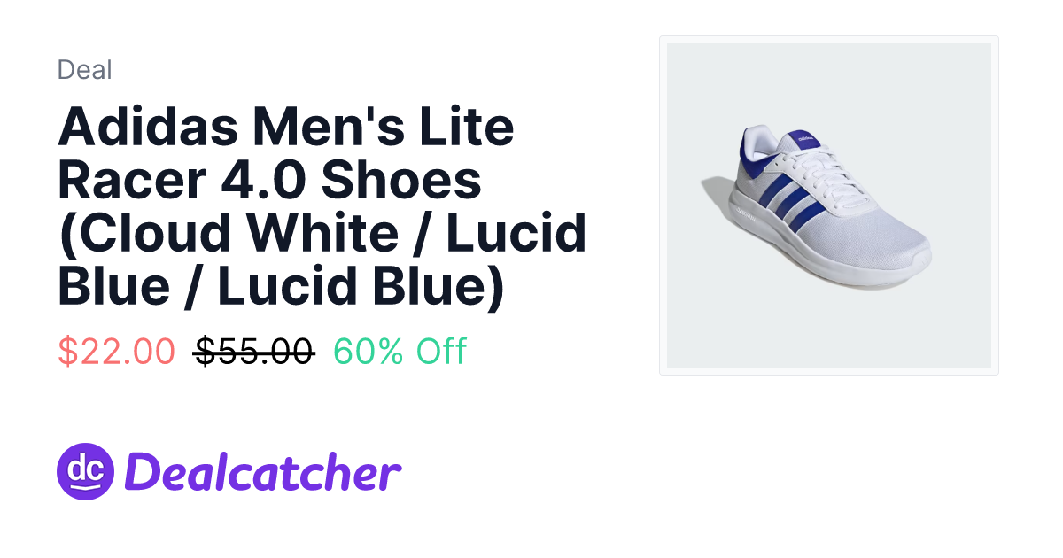 eBay - Adidas Men's Lite Racer 4.0 Shoes (Cloud White / Lucid Blue / Lucid Blue) $22.00