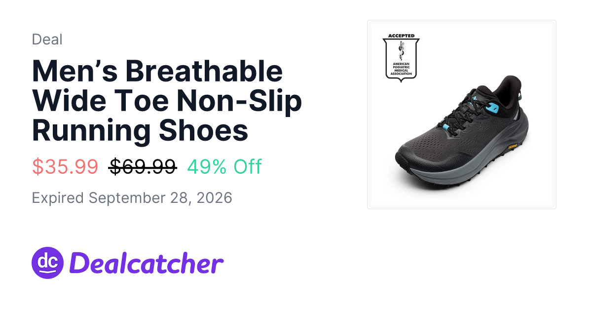 Amazon - Men’s Breathable Wide Toe Non-Slip Running Shoes $35.99
