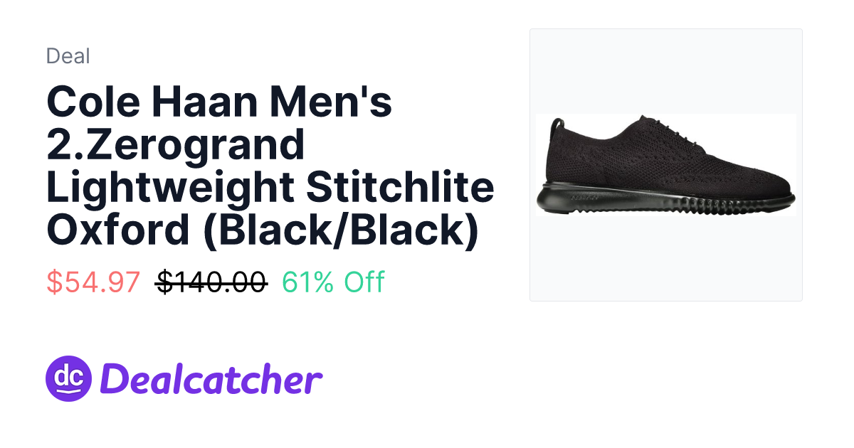 Amazon - Cole Haan Men's 2.Zerogrand Lightweight Stitchlite Oxford (Black/Black) $54.97