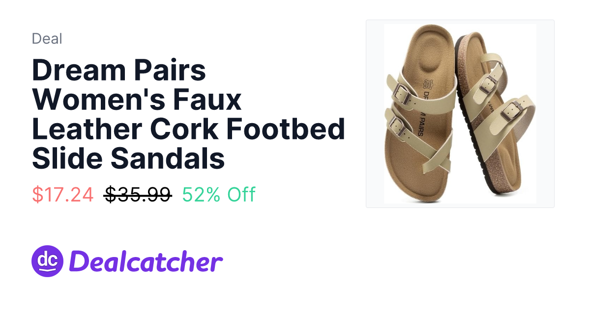 Amazon - Dream Pairs Women's Faux Leather Cork Footbed Slide Sandals $17.24