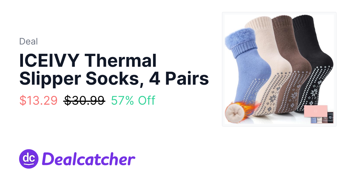Amazon - ICEIVY Thermal Slipper Socks, 4 Pairs $13.29