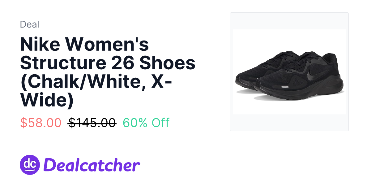 Zappos - Nike Women's Structure 26 Shoes (Chalk/White, X-Wide) $58.00