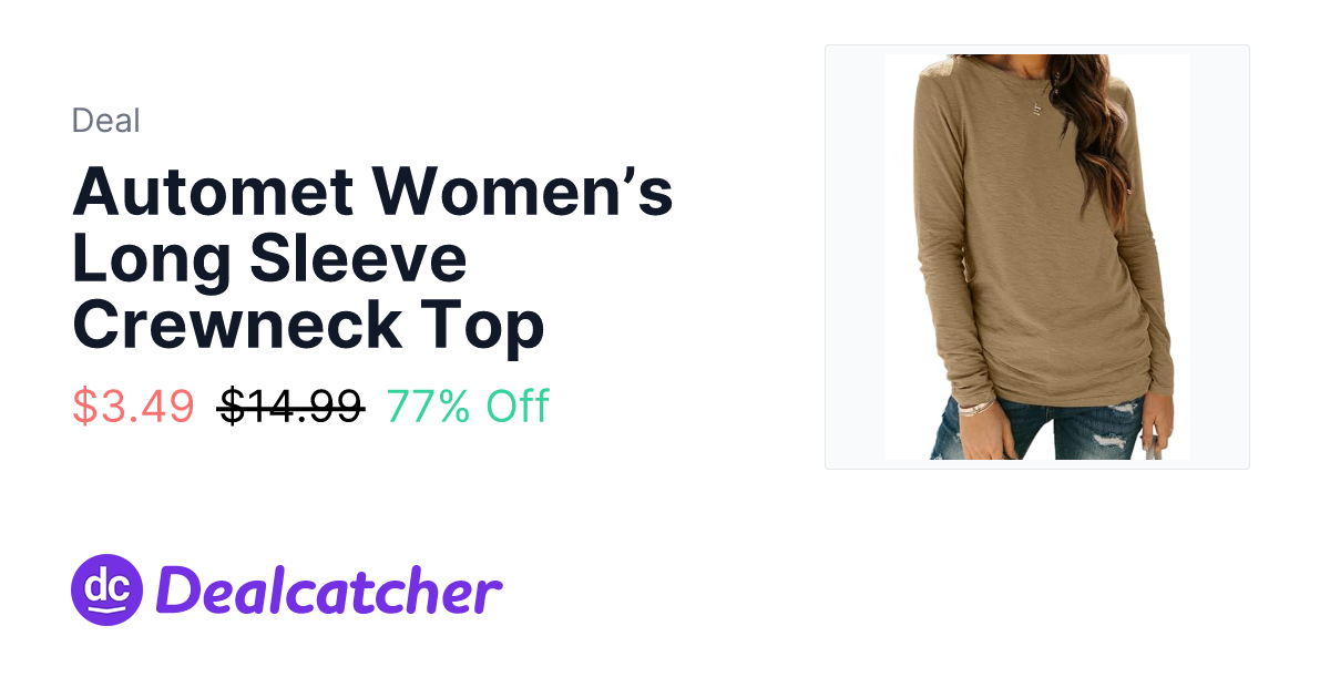 Amazon - Automet Women’s Long Sleeve Crewneck Top $3.49