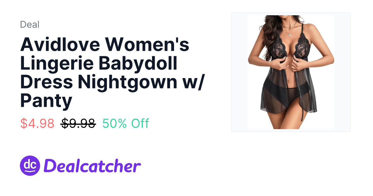 Amazon - Avidlove Women's Lingerie Babydoll Dress Nightgown w/ Panty $4.98