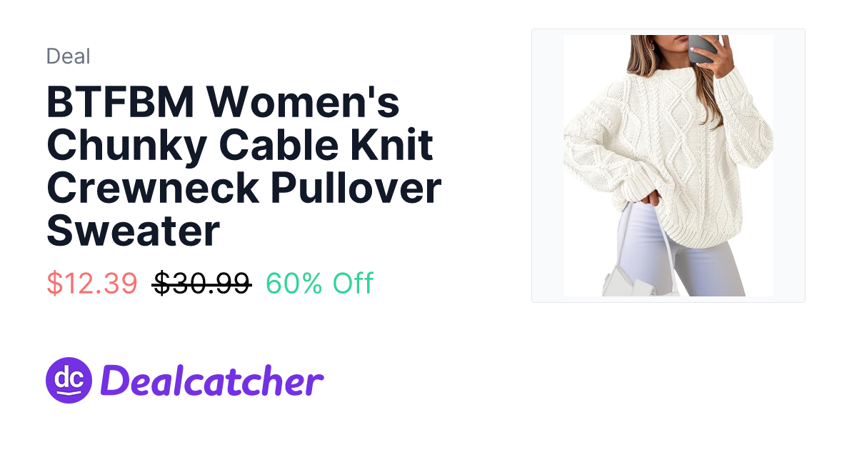 Amazon - BTFBM Women's Chunky Cable Knit Crewneck Pullover Sweater $12.39