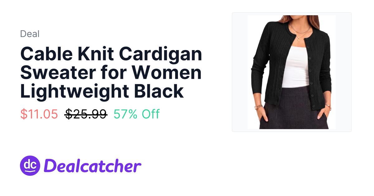 Amazon - Cable Knit Cardigan Sweater for Women Lightweight Black $11.05