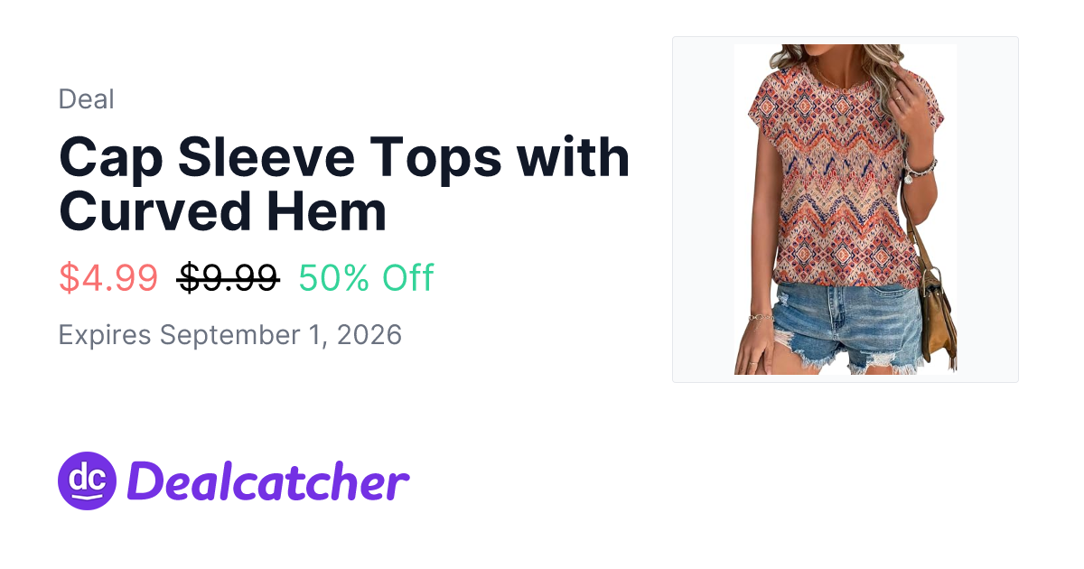 Amazon - Cap Sleeve Tops with Curved Hem $4.99