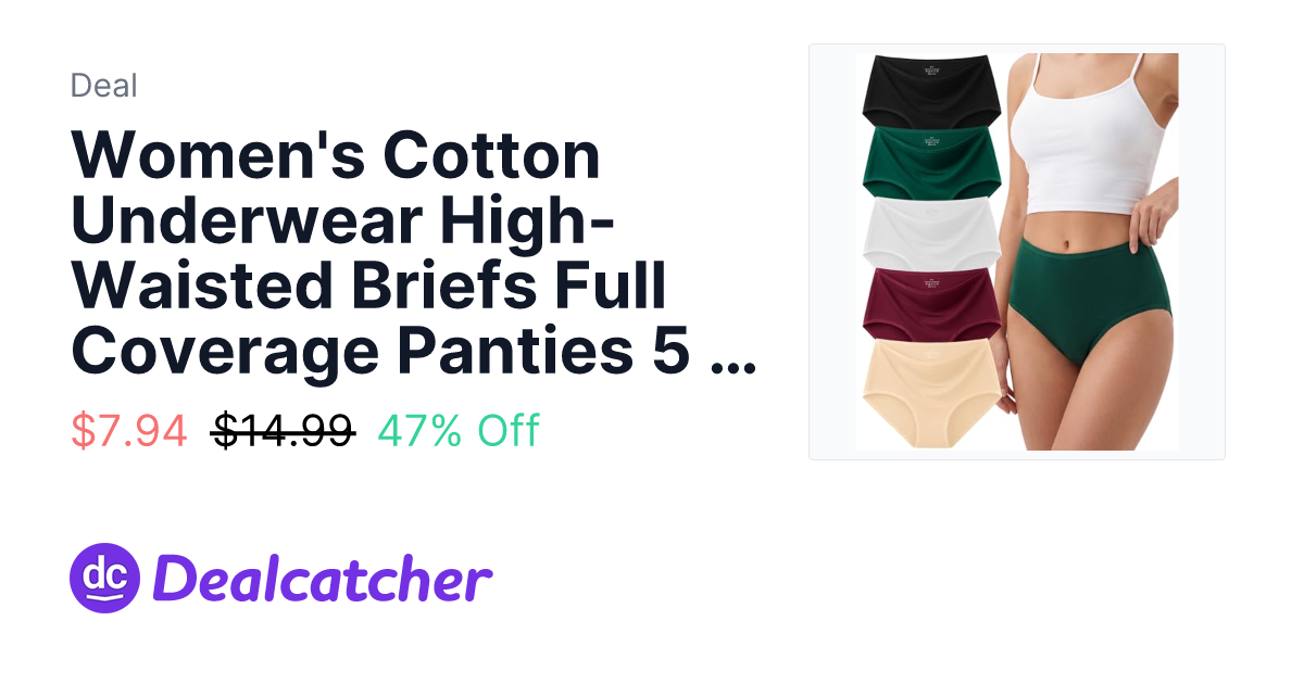 Amazon - Women's Cotton Underwear High-Waisted Briefs Full Coverage Panties 5 Pack $7.94