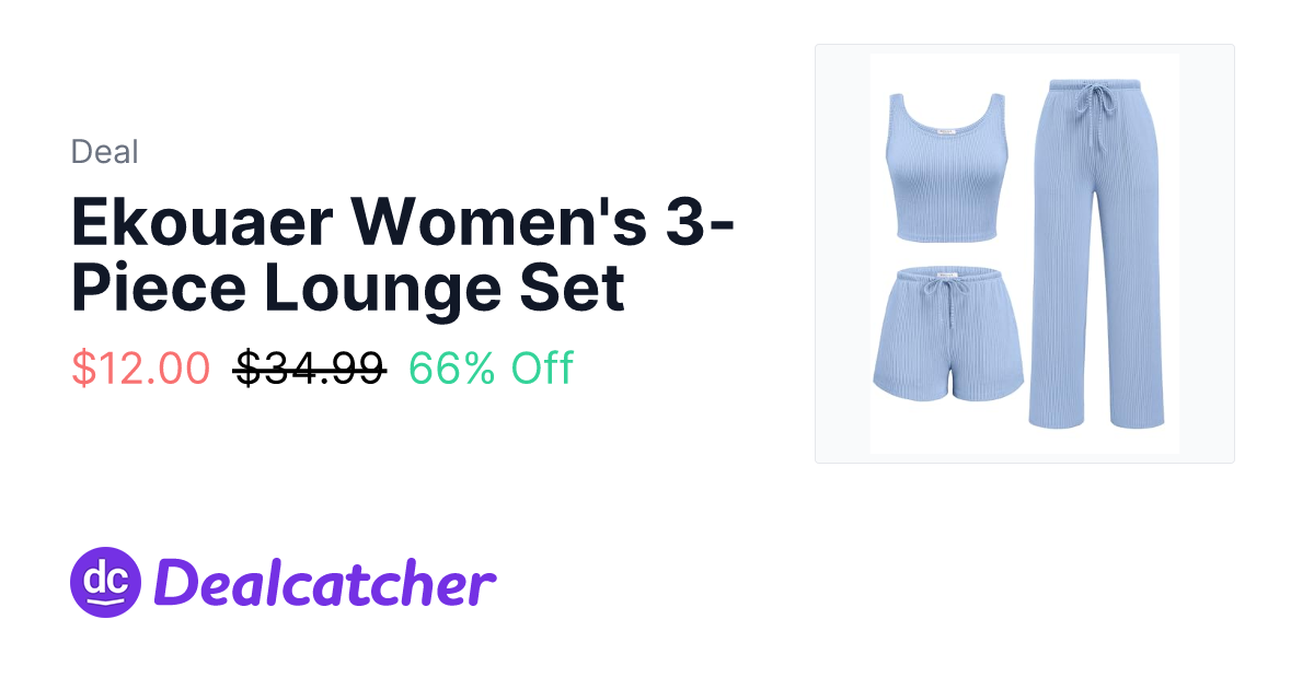 Amazon - Ekouaer Women's 3-Piece Lounge Set $12.00