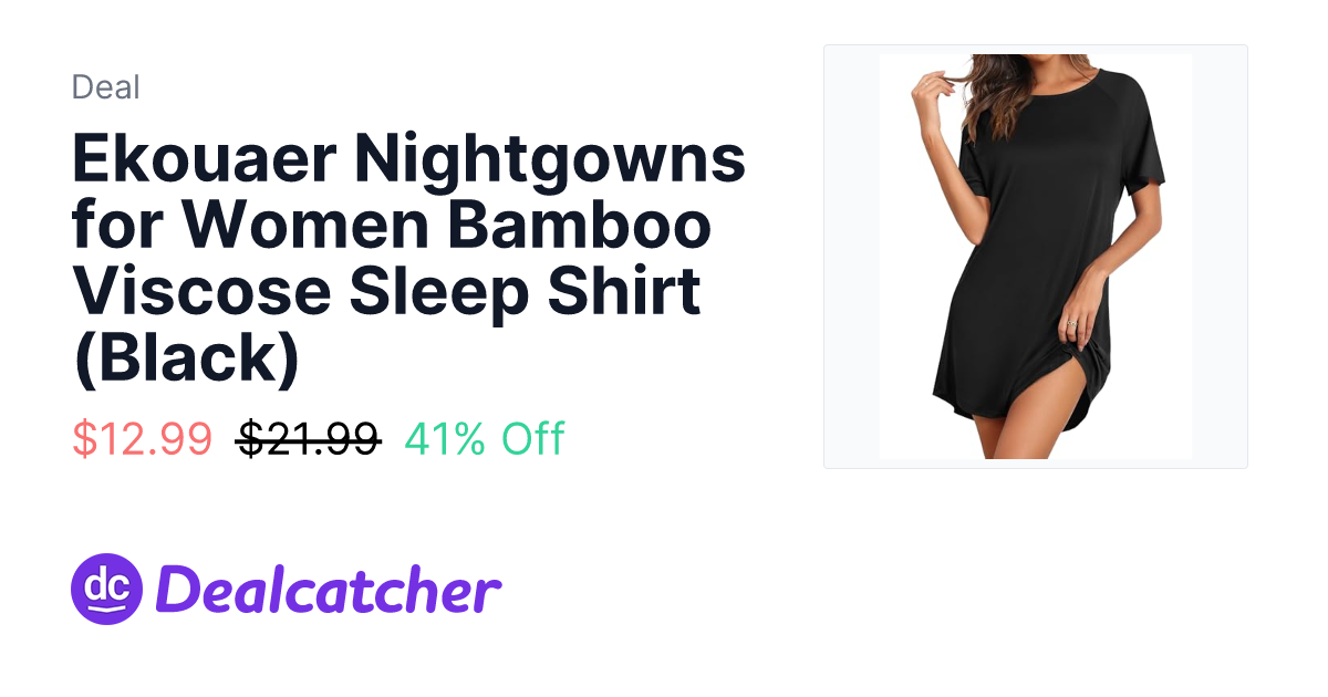 Amazon - Ekouaer Nightgowns for Women Bamboo Viscose Sleep Shirt (Black) $12.99