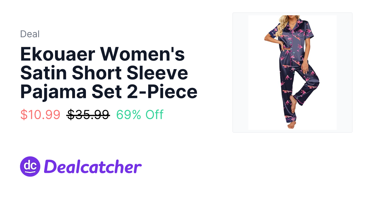 Amazon - Ekouaer Women's Satin Short Sleeve Pajama Set 2-Piece $10.99