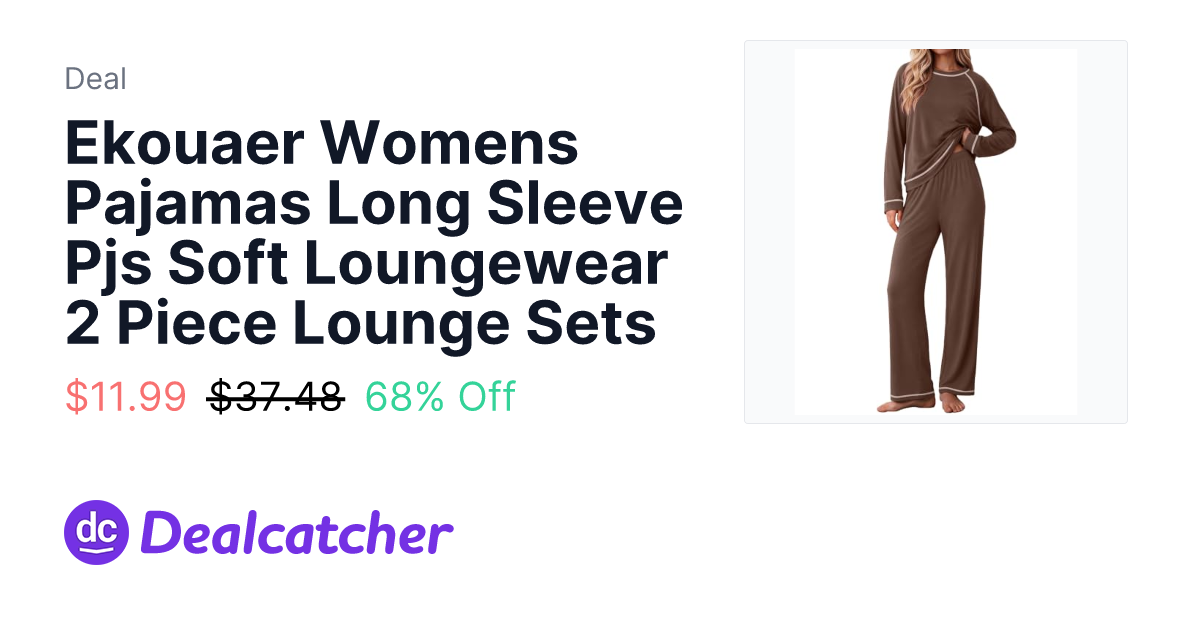 Amazon - Ekouaer Womens Pajamas Long Sleeve Pjs Soft Loungewear 2 Piece Lounge Sets $11.99