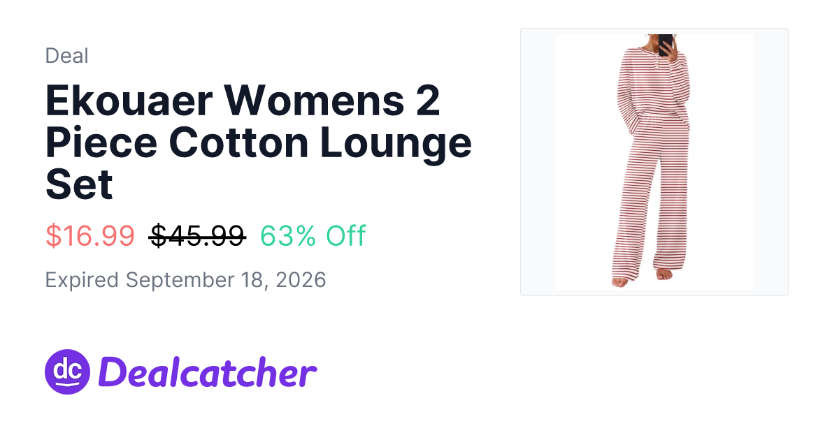 Amazon - Ekouaer Womens 2 Piece Cotton Lounge Set $16.99