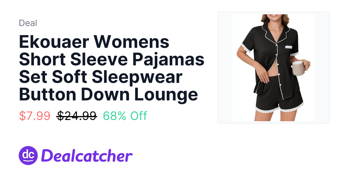 Amazon - Ekouaer Womens Short Sleeve Pajamas Set Soft Sleepwear Button Down Lounge $7.99
