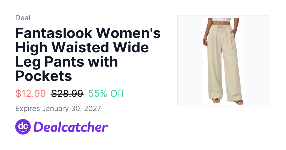 Walmart - Fantaslook Women's High Waisted Wide Leg Pants with Pockets $12.99
