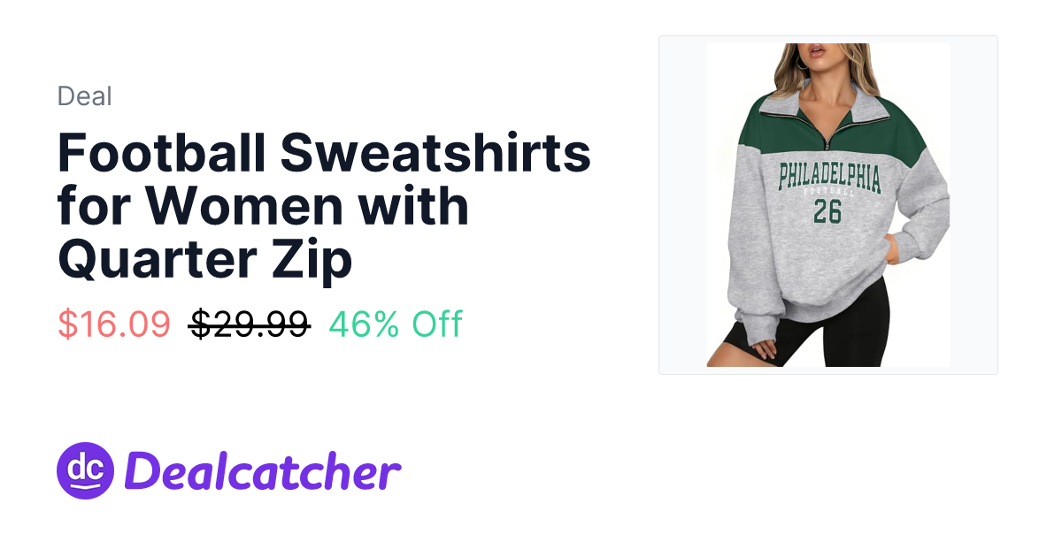 Amazon - Football Sweatshirts for Women with Quarter Zip $16.09
