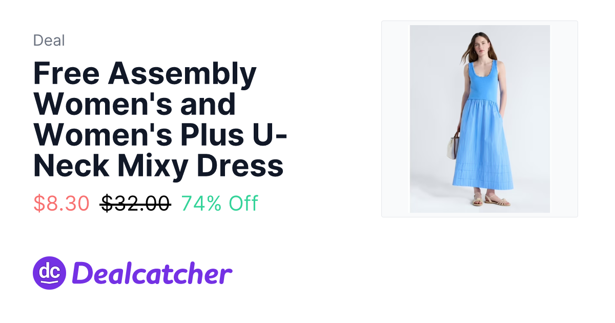 Walmart - Free Assembly Women's and Women's Plus U-Neck Mixy Dress $8.30
