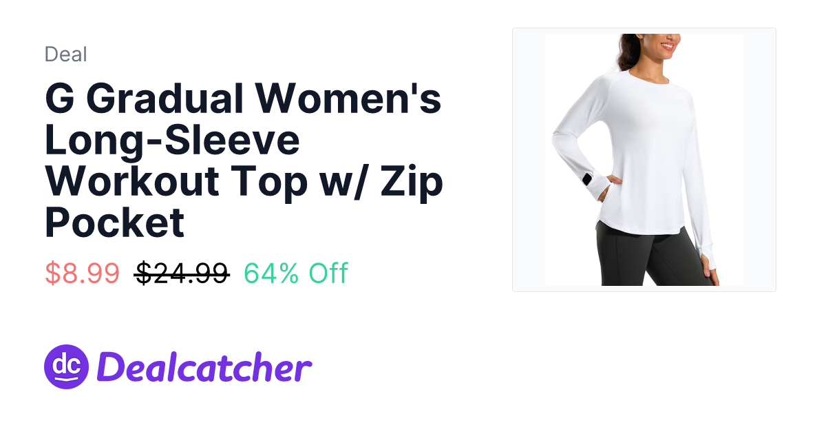 Amazon - G Gradual Women's Long-Sleeve Workout Top w/ Zip Pocket $8.99