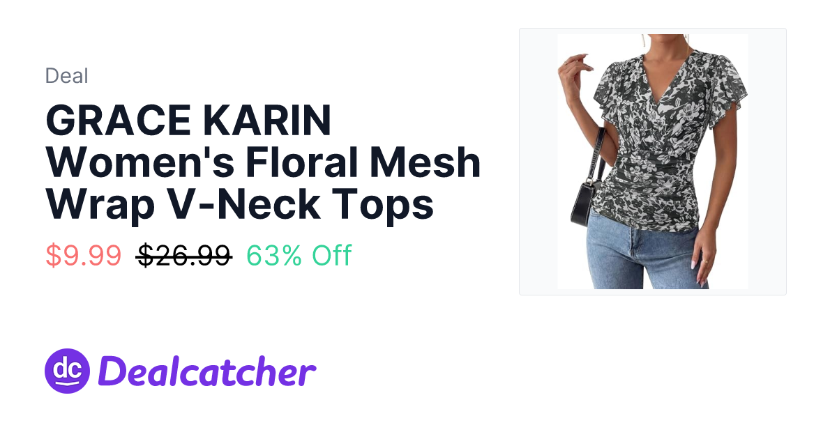 Amazon - GRACE KARIN Women's Floral Mesh Wrap V-Neck Tops $9.99