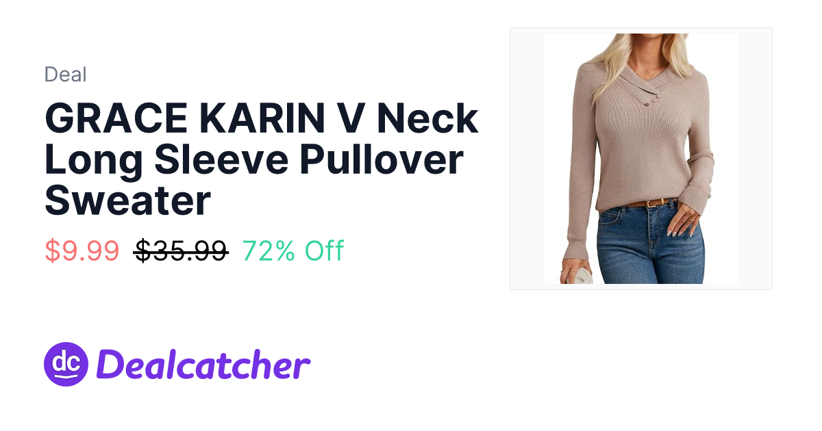 Amazon - GRACE KARIN V Neck Long Sleeve Pullover Sweater $9.99