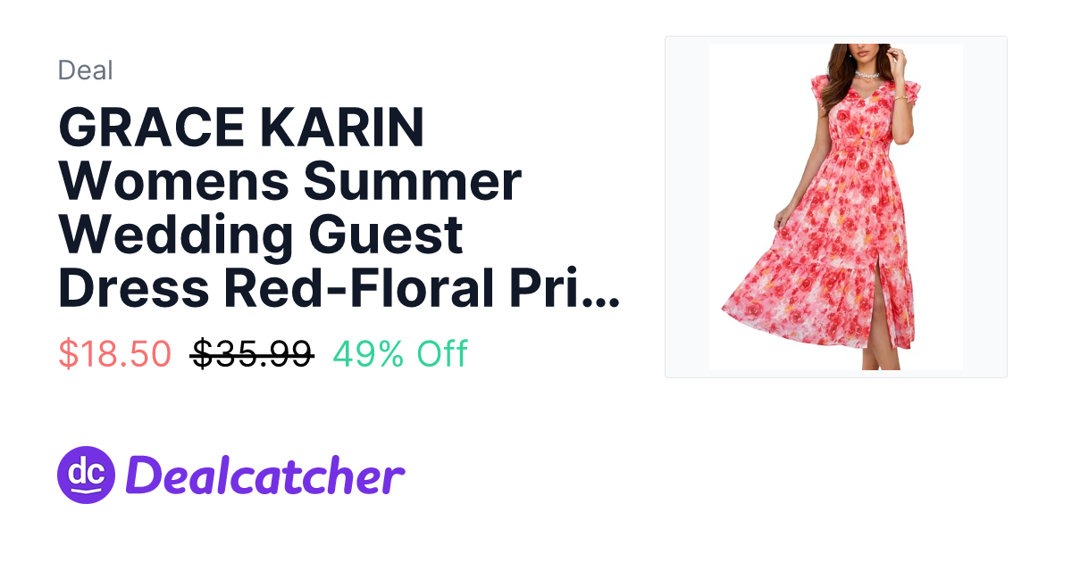 Amazon - GRACE KARIN Womens Summer Wedding Guest Dress Red-Floral Print S $18.50