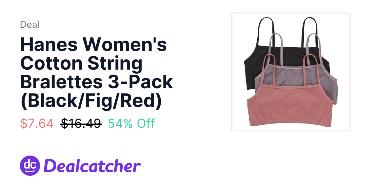 Amazon - Hanes Women's Cotton String Bralettes 3-Pack (Black/Fig/Red) $7.64
