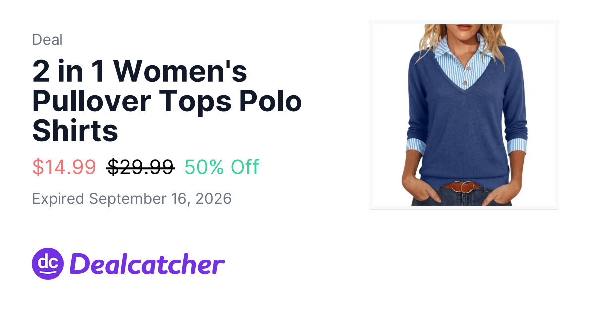 Amazon - 2 in 1 Women's Pullover Tops Polo Shirts $14.99