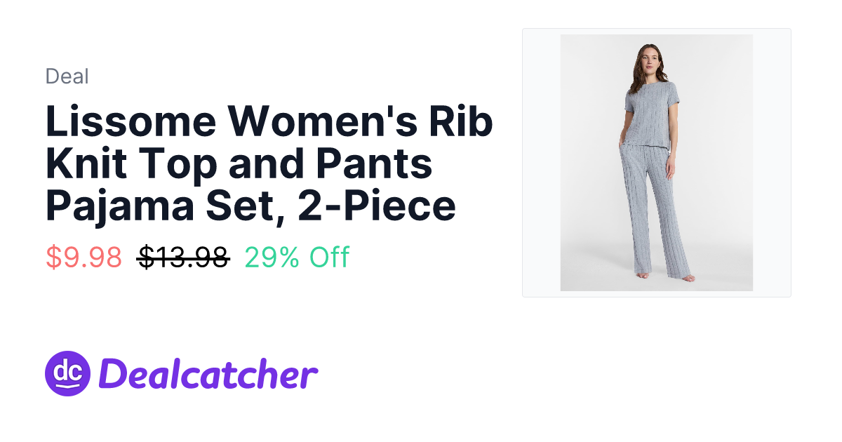 Walmart - Lissome Women's Rib Knit Top and Pants Pajama Set, 2-Piece $9.98